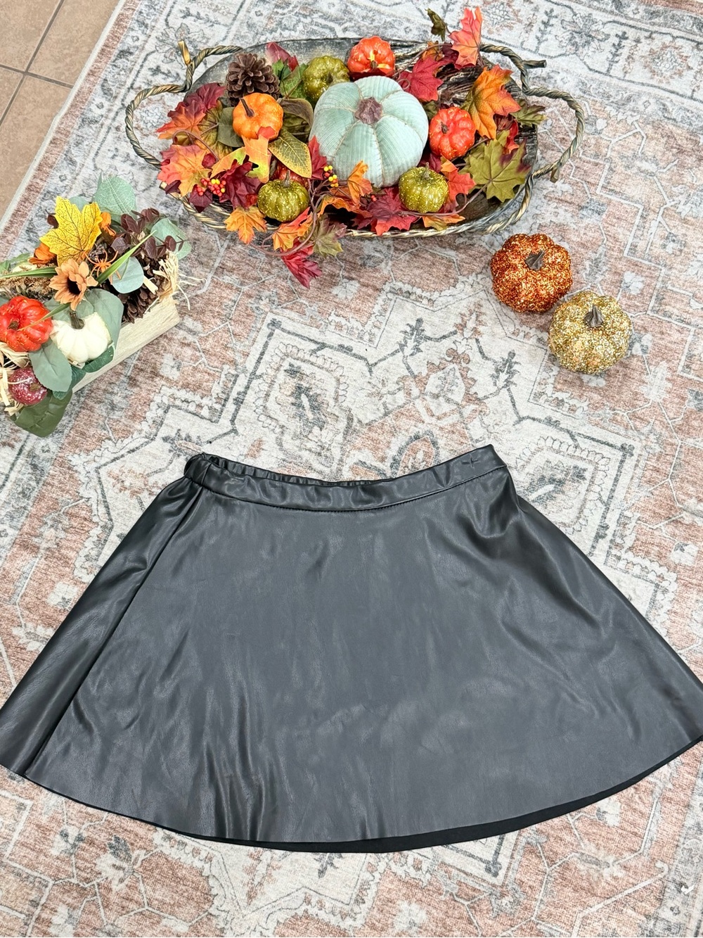 wonder nation Black Faux Leather Skater Skirt